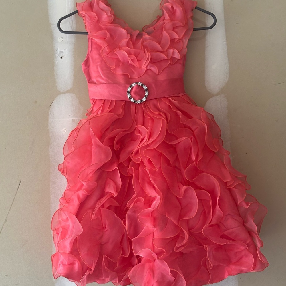 Elegant Coral Ruffled Kids Dress